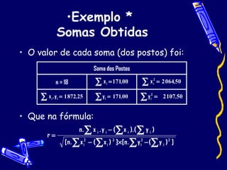 Exemplo *  Somas Obtidas O valor de cada soma (dos postos) foi: Que na fórmula: 