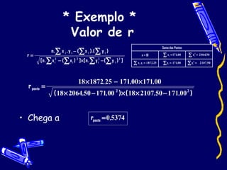 * Exemplo *  Valor de r Chega a 