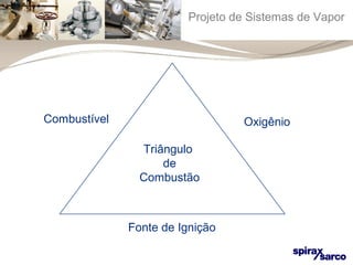 Projeto de Sistemas de Vapor 
Combustível Oxigênio 
Triângulo 
de 
Combustão 
Fonte de Ignição 
 