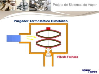 Projeto de Sistemas de Vapor 
Purgador Termostático Bimetálico 
Válvula Fechada 
 