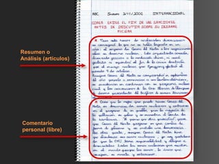 Resumen o
Análisis (artículos)




Comentario
personal (libre)
 