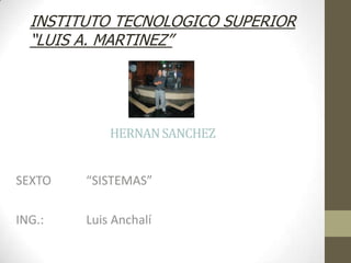 INSTITUTO TECNOLOGICO SUPERIOR
  “LUIS A. MARTINEZ”




            HERNAN SANCHEZ


SEXTO   “SISTEMAS”

ING.:   Luis Anchalí
 