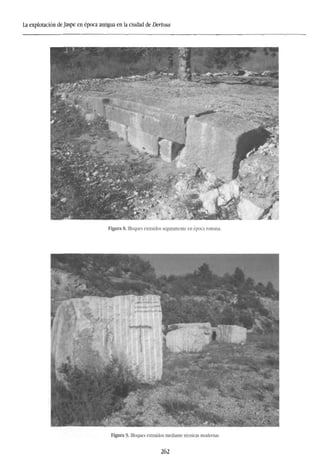 La explotación de Jaspe en época antigua en la ciudad de Dertosa
Figura 8. Bloques extraídos seguramente en época romana.
Figura 9. Bloques extraídos mediante técnicas modernas
262
 