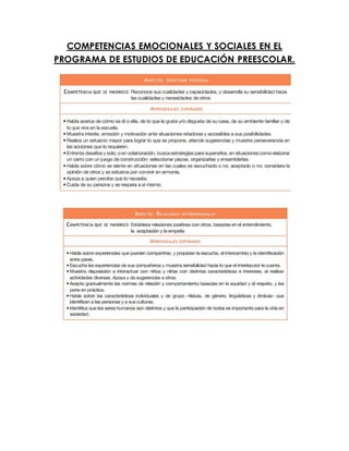 COMPETENCIAS EMOCIONALES Y SOCIALES EN EL
PROGRAMA DE ESTUDIOS DE EDUCACIÓN PREESCOLAR.
 