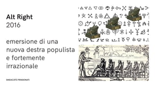FF3300
SINDACATO PENSIONATI 4 / 9 / 2019
Alt Right
2016
emersione di una
nuova destra populista
e fortemente
irrazionale
 