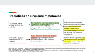Probióticos en síndrome metabólico
Se encontraron diferencias estandarizadas
significativas en BFP y LDL-C entre
intervenc...