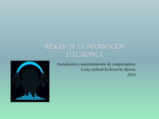 RIESGOS DE LA INFORMACIÓN
ELECTRONICA
Instalación y mantenimiento de computadores
Leiny Julieth Echeverría Rivera
2018
 