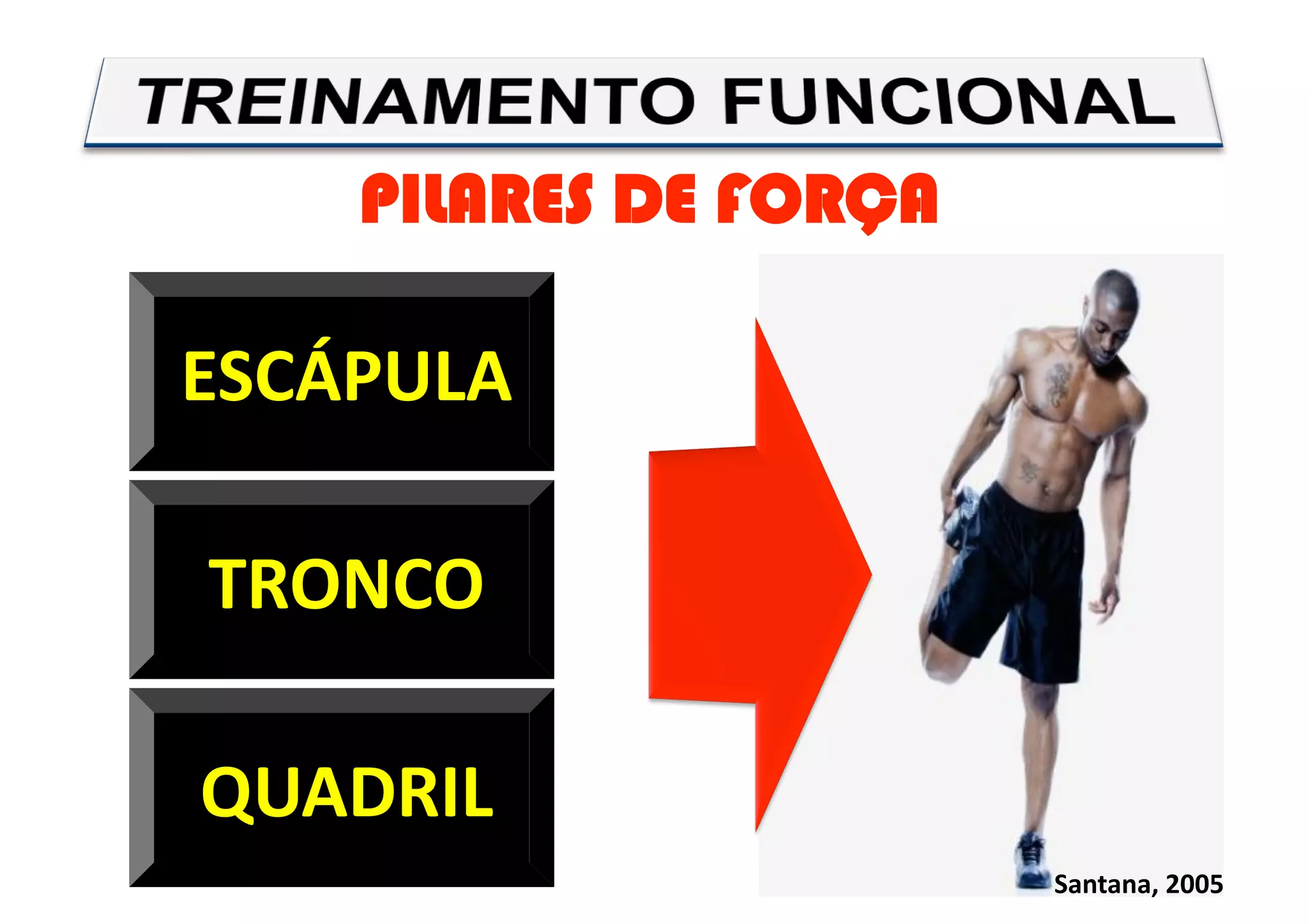 PILARES DE FORÇA
Santana, 2005 
ESCÁPULA 
TRONCO 
QUADRIL 
 