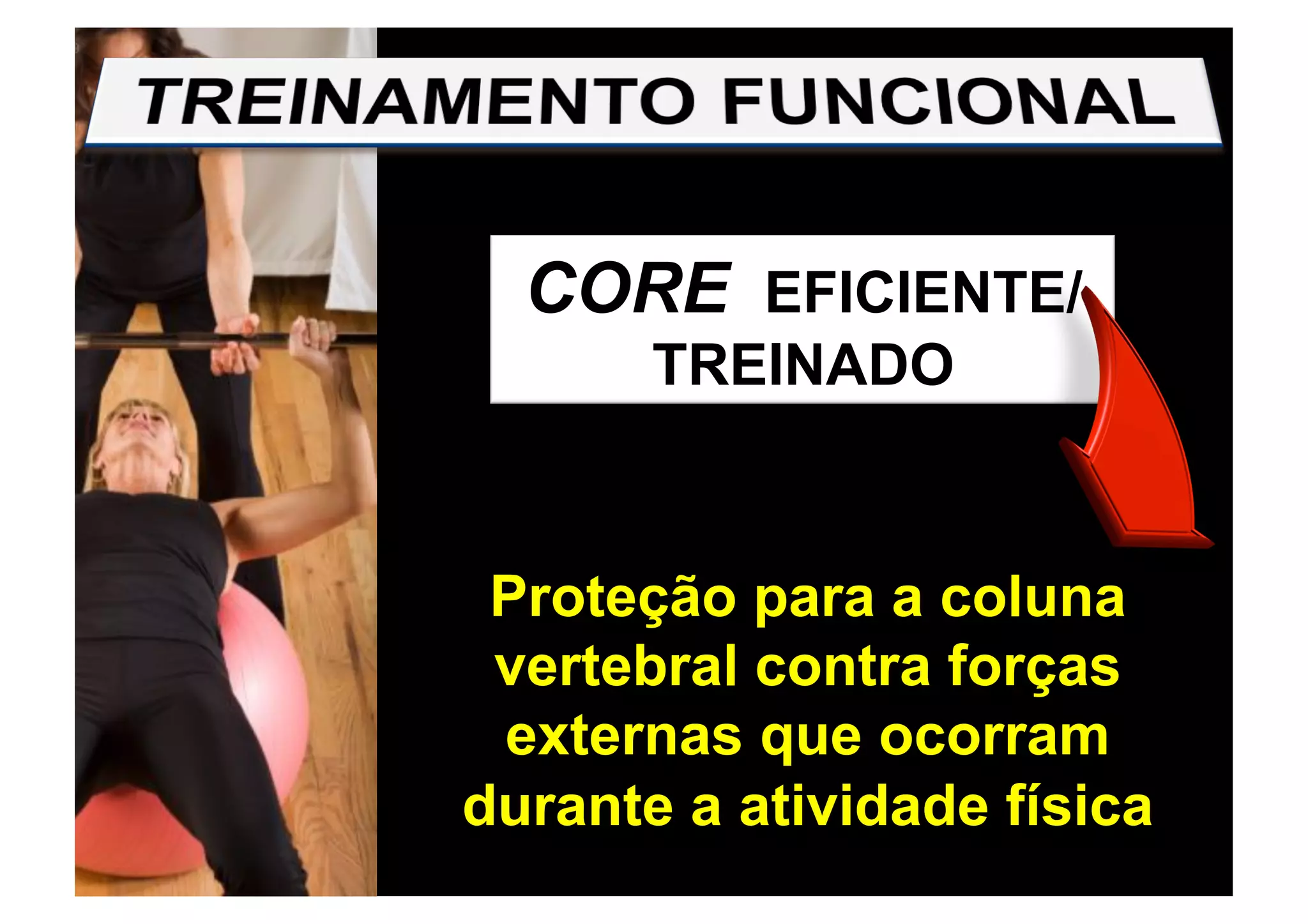 CORE EFICIENTE/
TREINADO
Proteção para a coluna
vertebral contra forças
externas que ocorram
durante a atividade física
 