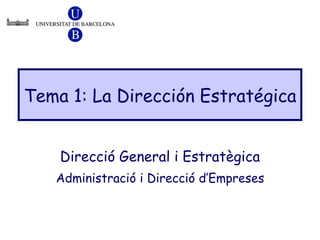 Tema 1: La Dirección Estratégica Direcció General i Estratègica Administració i Direcció d’Empreses 