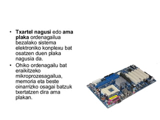 Txartel nagusi  edo  ama plaka  ordenagailua bezalako sistema elektroniko konplexu bat osatzen duen plaka nagusia da. Ohiko ordenagailu bat eraikitzeko mikroprozesagailua, memoria eta beste oinarrizko osagai batzuk txertatzen dira ama plakan. 