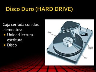 Caja cerrada con dos
elementos:
 Unidad lectura-
escritura
 Disco
 