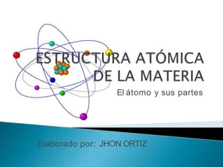 El átomo y sus partes
Elaborado por: JHON ORTIZ
 