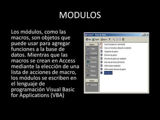 Partes de bases de datos y herramientas de acces | PPTX