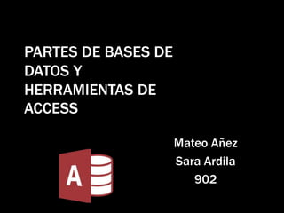 PARTES DE BASES DE
DATOS Y
HERRAMIENTAS DE
ACCESS
Mateo Añez
Sara Ardila
902
 