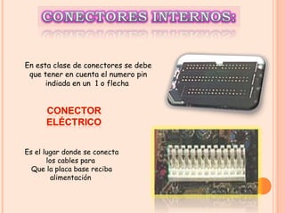En esta clase de conectores se debe que tener en cuenta el numero pin indiada en un  1 o flecha  Es el lugar donde se conecta los cables para  Que la placa base reciba alimentación  
