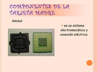 es un sistema electromecánico y conexión eléctrica  ZOCALO  COMPONENTES DE LA TARJETA MADRE 