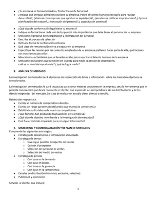 Partes del plan de negocios