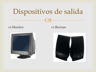 Dispositivos de salida
            
 Monitor      Bocinas
 