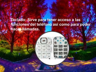  Teclado: Sirve para tener acceso a las
funciones del teléfono así como para poder
hacer llamadas..
 