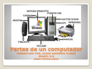 Partes de un computador
PRESENTADO POR: JOHAN ANDREWO FLOREZ
GRADO: 9-8
AREA:TECNOLOGIA
 