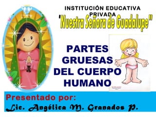 INSTITUCIÓN EDUCATIVA
PRIVADA
Presentado por:
Lic. Angélica M. Granados P.
PARTES
GRUESAS
DEL CUERPO
HUMANO
 