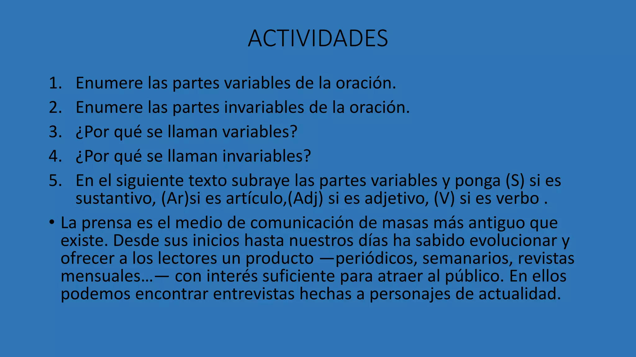 Partes variables e invariables de la oración. | PPTX