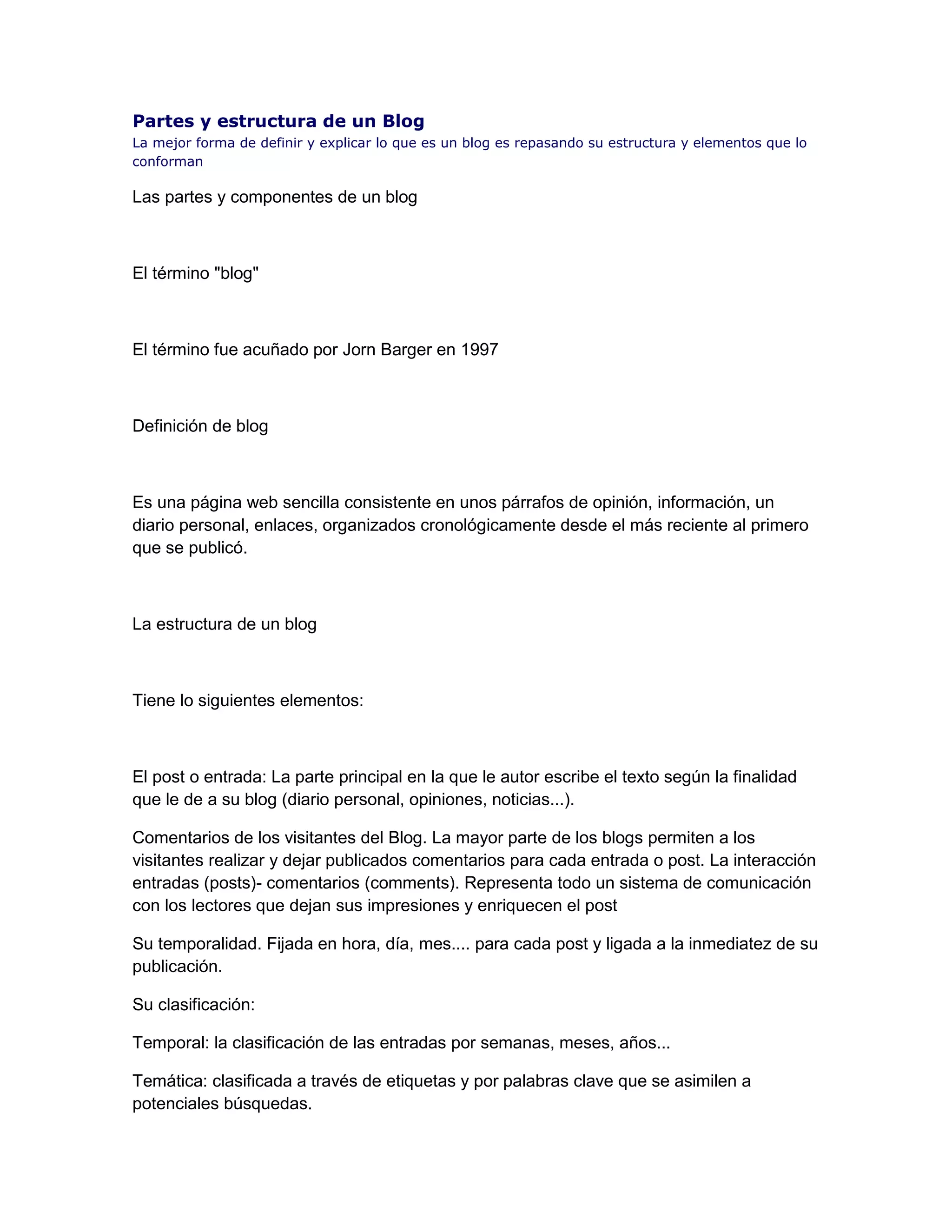 Partes y estructura de un blog | DOCX