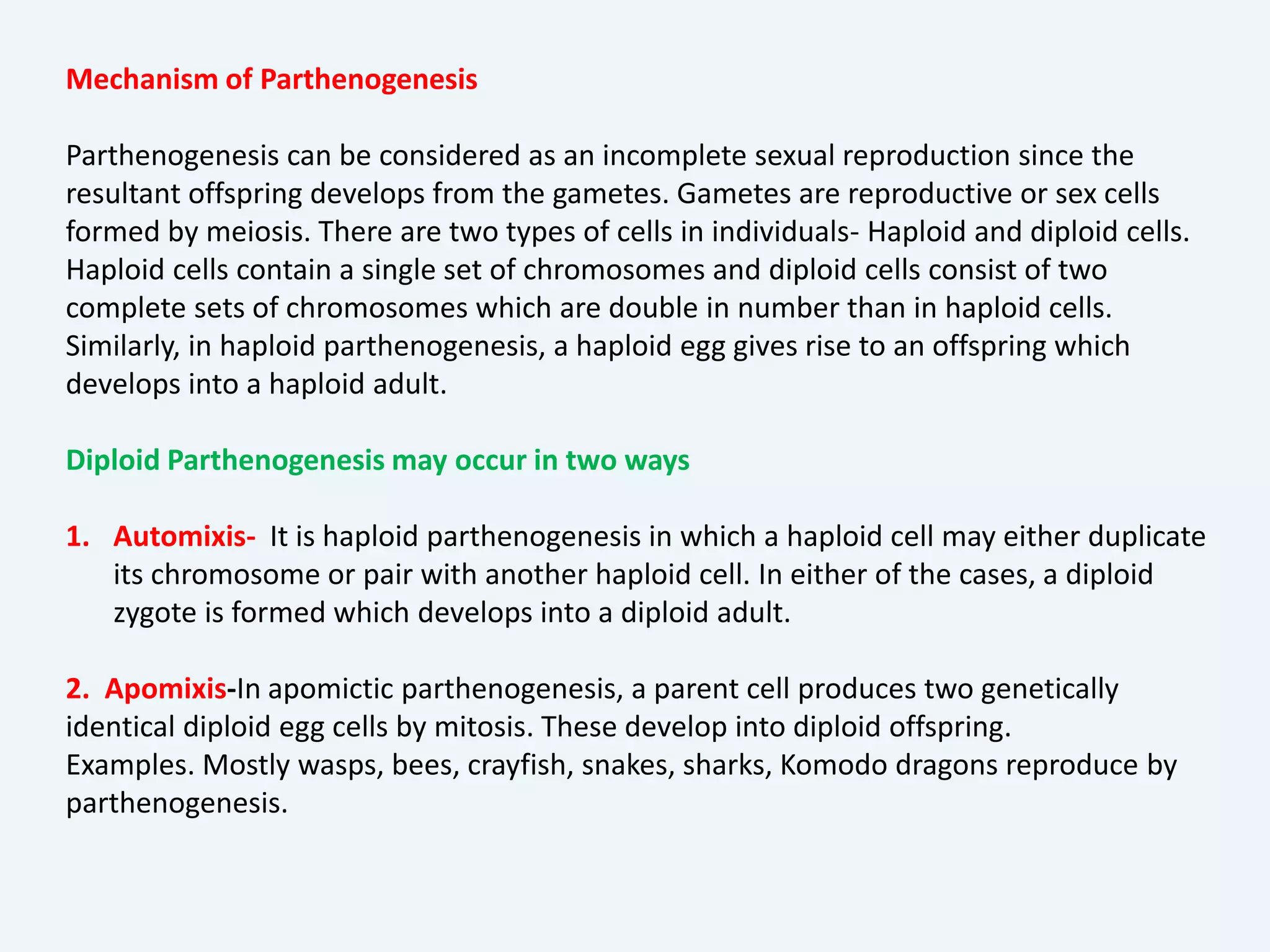 Parthenogenesis, Natural parthenogenesis, Artificial parthenogenesis | PPTX