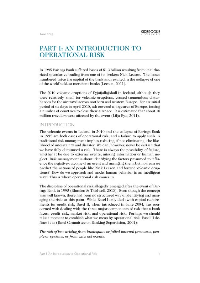 An Introduction to Operational Risk