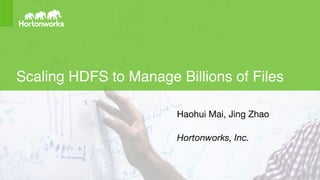 Scaling HDFS to Manage Billions of Files
Haohui Mai, Jing Zhao

Hortonworks, Inc.
 