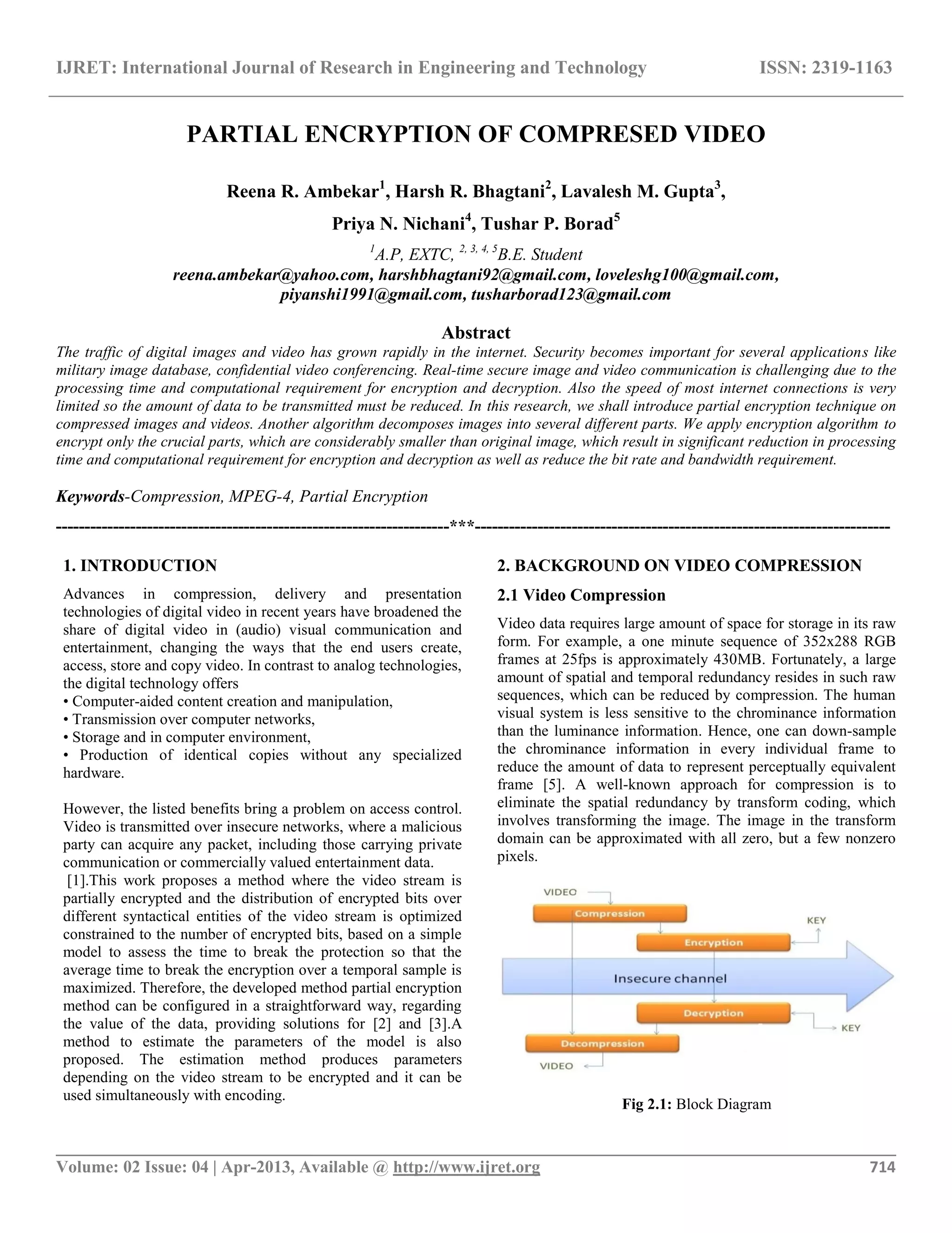 Partial encryption of compressed video | PDF