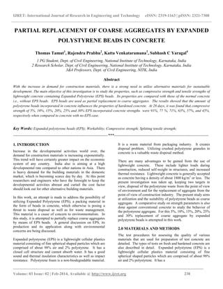 Partial replacement of coarse aggregates by expanded polystyrene beads ...
