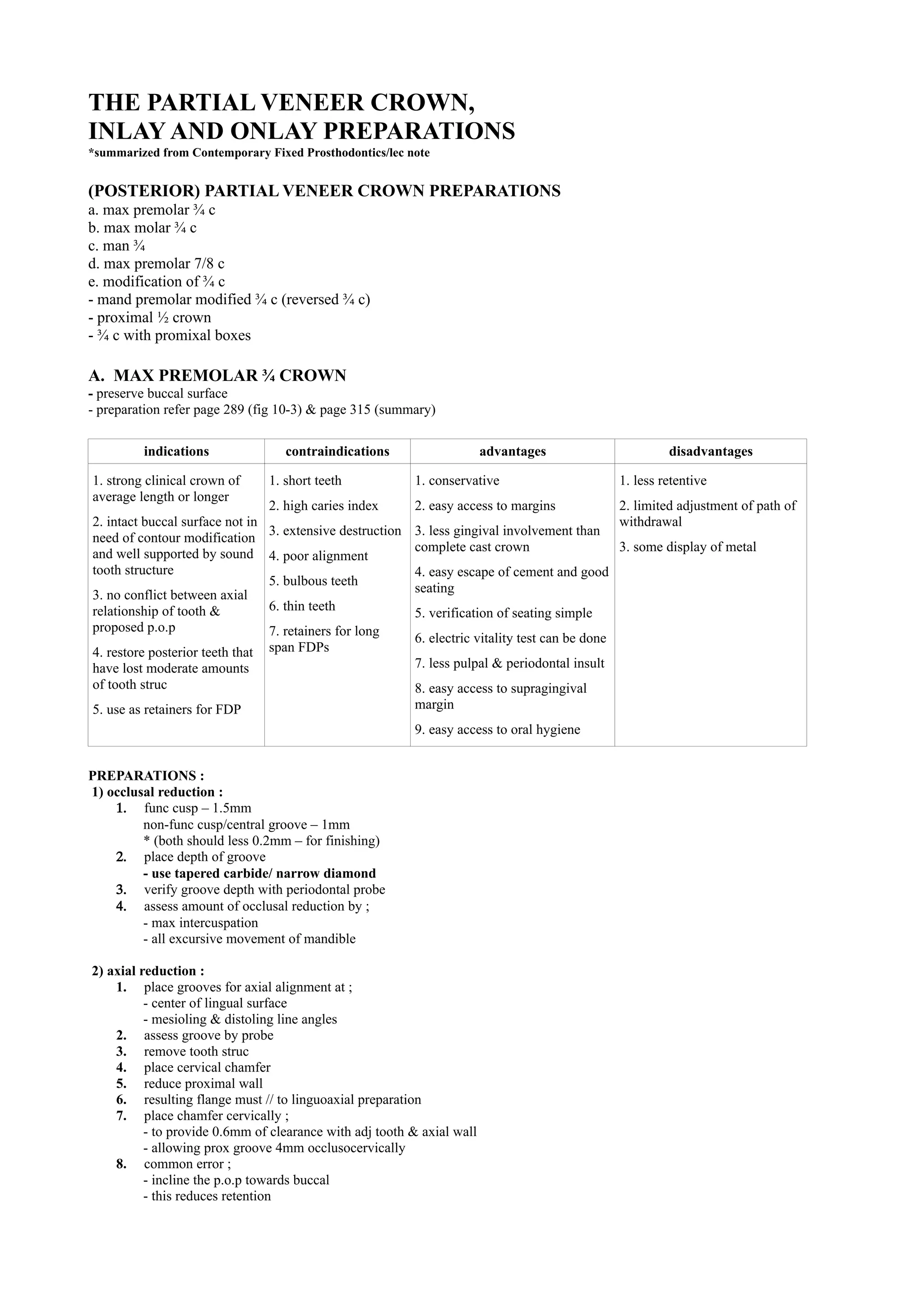 Partial veneer crown preparation PDF