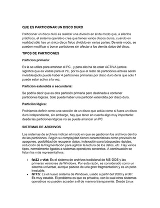 Partición en el disco duro