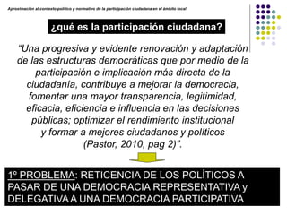 Aproximación al contexto político y normativo de la participación ciudadana en el ámbito local
1º PROBLEMA: RETICENCIA DE ...