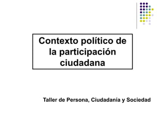 Contexto político de
la participación
ciudadana
Taller de Persona, Ciudadanía y Sociedad
 
