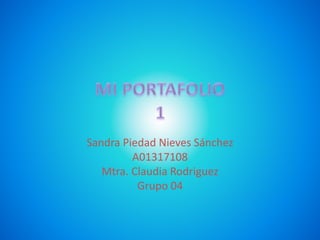 Sandra Piedad Nieves Sánchez 
A01317108 
Mtra. Claudia Rodriguez 
Grupo 04 
 