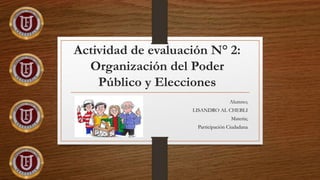 Actividad de evaluación N° 2:
Organización del Poder
Público y Elecciones
Alumno;
LISANDRO AL CHEBLI
Materia;
Participación Ciudadana
 