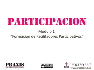 PARTICIPACION
Módulo 1
“Formación de Facilitadores Participativos”

www.proceso360.pe

 