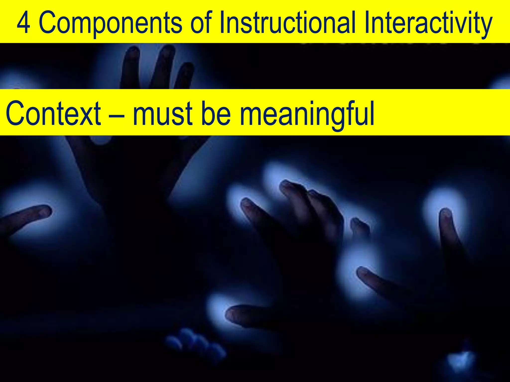 4 Components of Instructional Interactivity

Context – must be meaningful
 