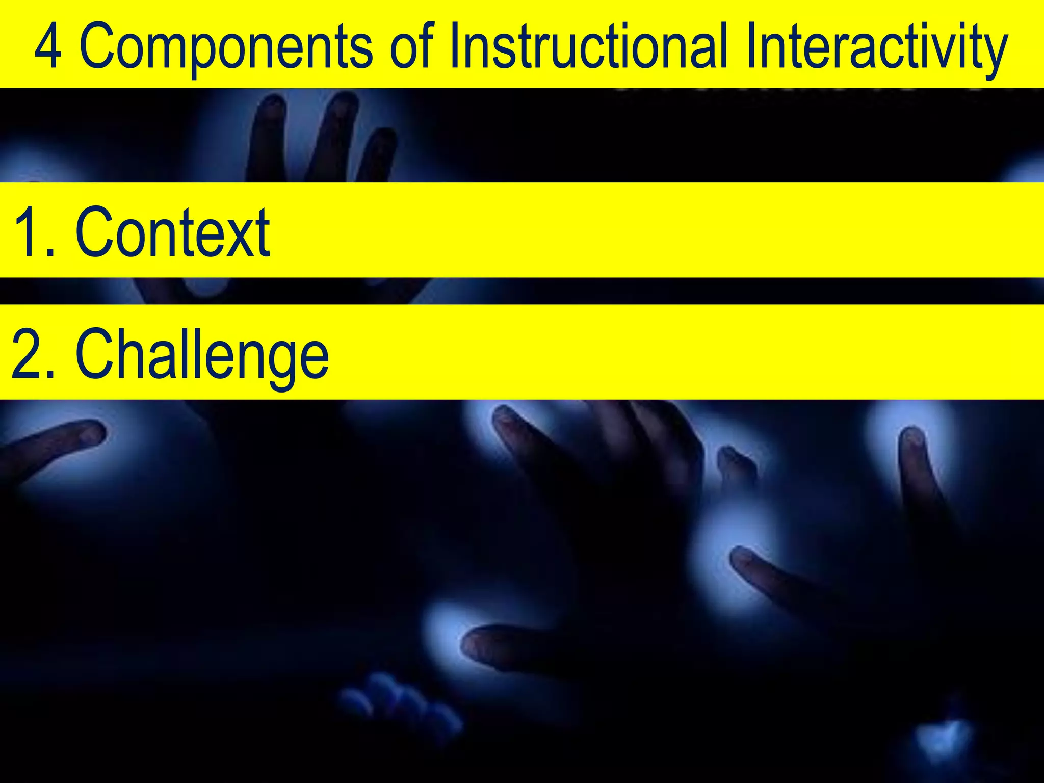 4 Components of Instructional Interactivity

1. Context
2. Challenge
 