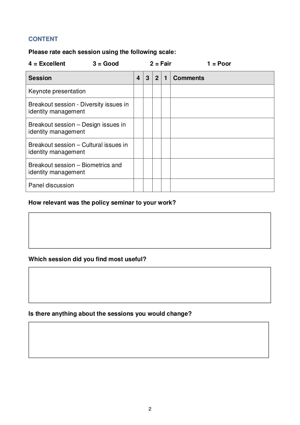 Participant Feedback Form