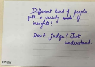 Participant share their input on the Design Thinking summit workshop