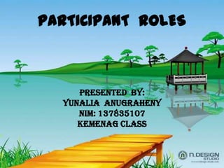 PARTICIPANT ROLES
Presented by:
YUNALIA ANUGRAHENY
NIM: 137835107
Kemenag Class
 