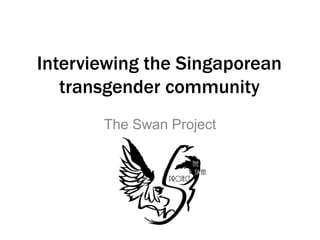 Interviewing the Singaporean 
transgender community 
The Swan Project 
 