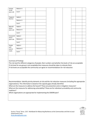 Workbook for Measuring Resilience at the Communities and Link to Local ...