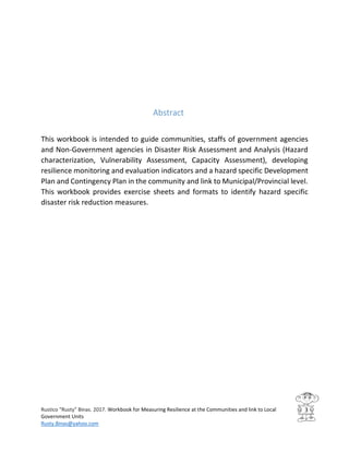 Workbook for Measuring Resilience at the Communities and Link to Local ...