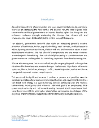 Workbook for Measuring Resilience at the Communities and Link to Local ...