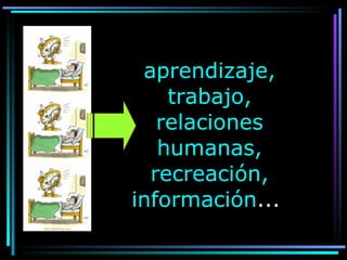 aprendizaje, trabajo, relaciones humanas, recreación, información ...  